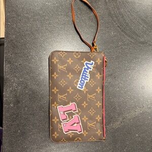 Louis Vuitton Brown Monogram Pouch with Pink and Blue Accents